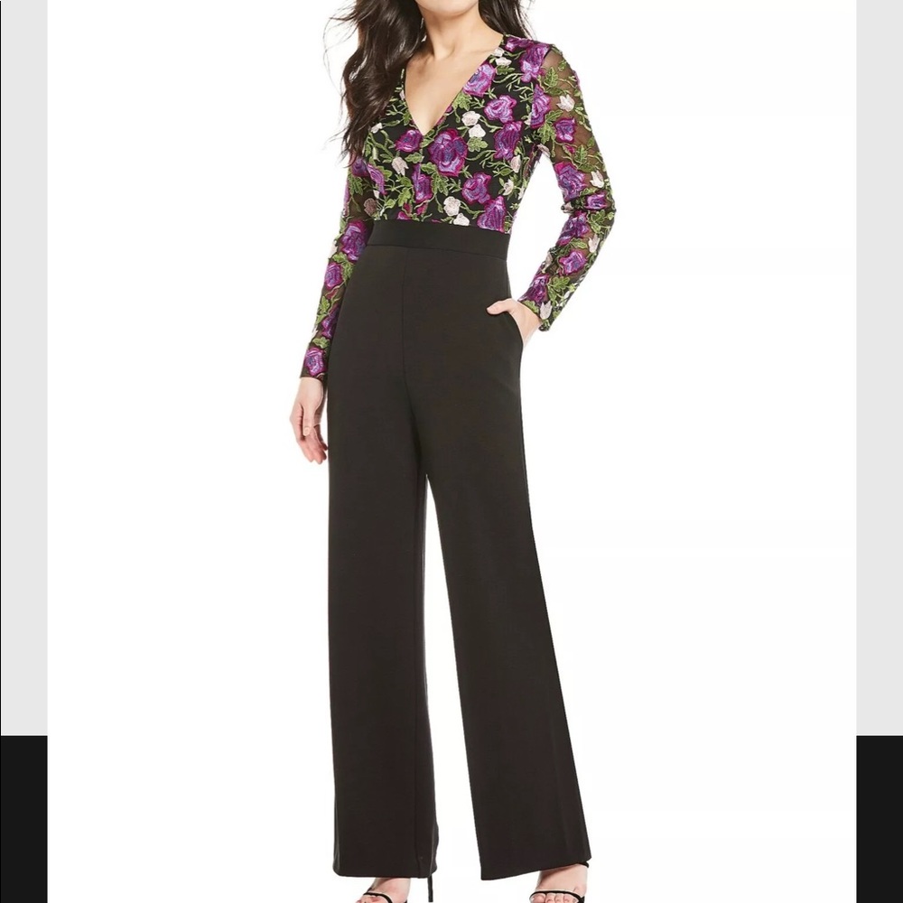 Belle Badgley Mischka Floral Embroidered Jumpsuit
